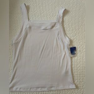 White, ribbed, square neck tank